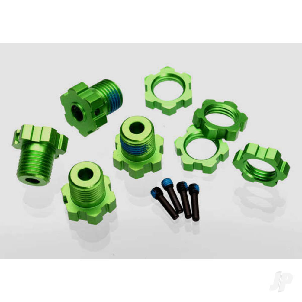 Traxxas Wheel Hubs, splined, 17mm (Green-anodised) (4 pcs) / wheel nuts, splined, 17mm (Blue-anodised) (4 pcs) / screw pins, 4x13mm ( with threadlock) (4 pcs) TRX5353G