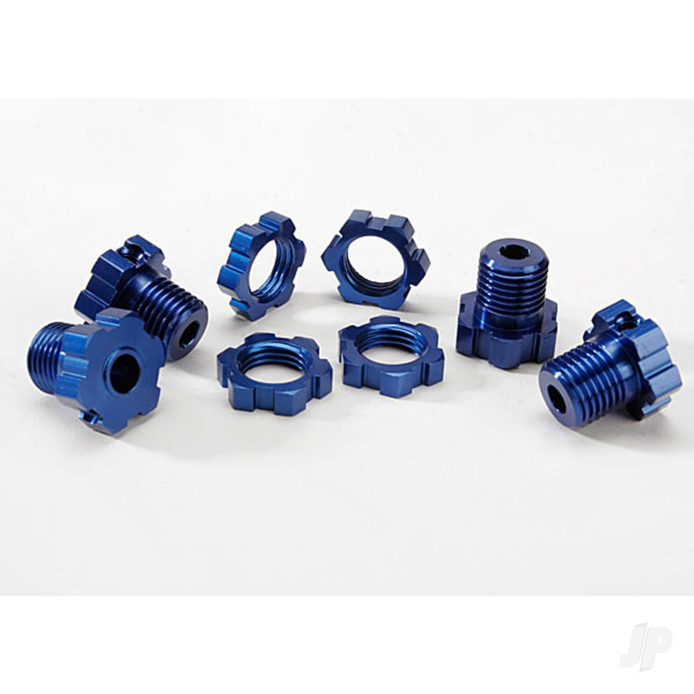 Traxxas Wheel Hubs, splined, 17mm (Blue-anodised) (4 pcs) / wheel nuts, splined, 17mm (Blue-anodised) (4 pcs) / screw pins, 4x13mm ( with threadlock) (4 pcs) TRX5353X