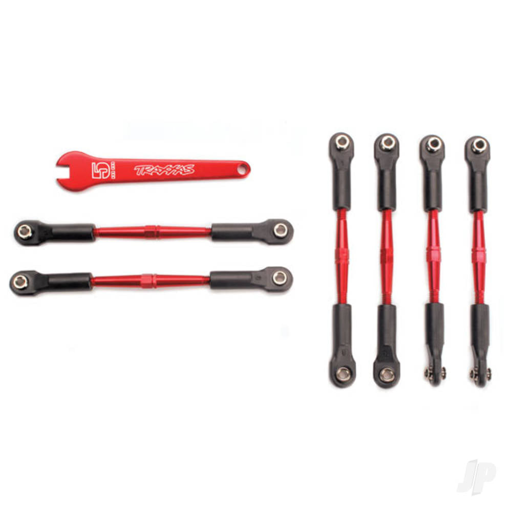 Traxxas Turnbuckles, aluminium (Red-anodised), camber links, 58mm (4 pcs) / Front toe links, 61mm (2 pcs) (assembled with rod ends and hollow balls) / aluminium 5mm wrench (Red-anodised) TRX5539X