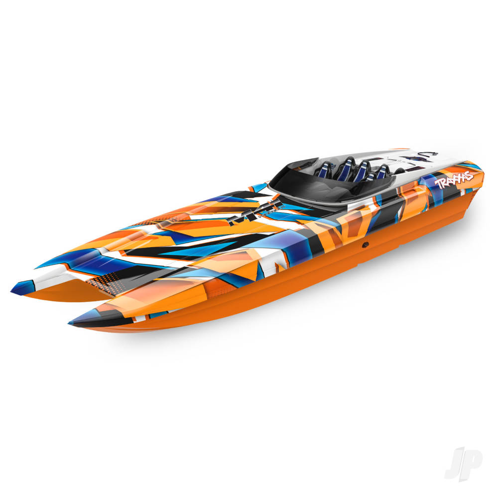 Traxxas DCB M41 Widebody 1:10 40in Brushless Electric Catamaran Race Boat, Orange (+ TQi 2-ch, TSM, VXL-6s Marine, Velineon 540XL) TRX57046-4-ORNGR