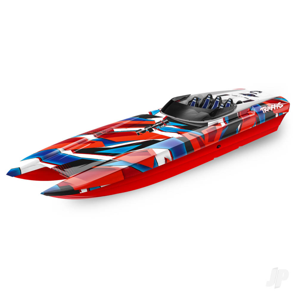 Traxxas DCB M41 Widebody 1:10 40in Brushless Electric Catamaran Race Boat, Red (+ TQi 2-ch, TSM, VXL-6s Marine, Velineon 540XL) TRX57046-4-REDR