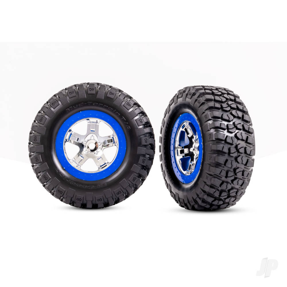 Traxxas Tyres & wheels, assembled, glued (SCT chrome, blue beadlock style wheels, BFGoodrich Mud-Terrain T/A KM2 Tyres, foam inserts) (2) (4WD front/rear, 2WD rear only) TRX5867A