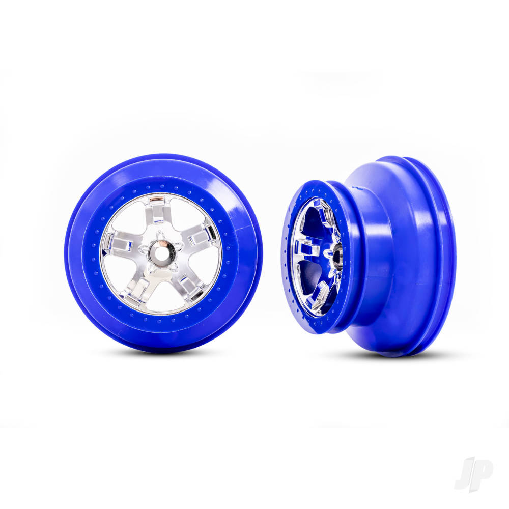 Traxxas Wheels, SCT chrome, blue beadlock style, dual profile (2.2' outer 3.0' inner) (2) (4WD front/rear, 2WD rear only) TRX5868A