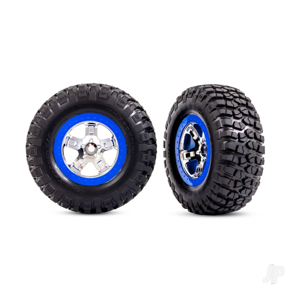 Traxxas Tyres & wheels, assembled, glued (SCT chrome, blue beadlock style wheels, BFGoodrich Mud-Terrain T/A KM2 Tyres, foam inserts) (2) (2WD front) TRX5869A