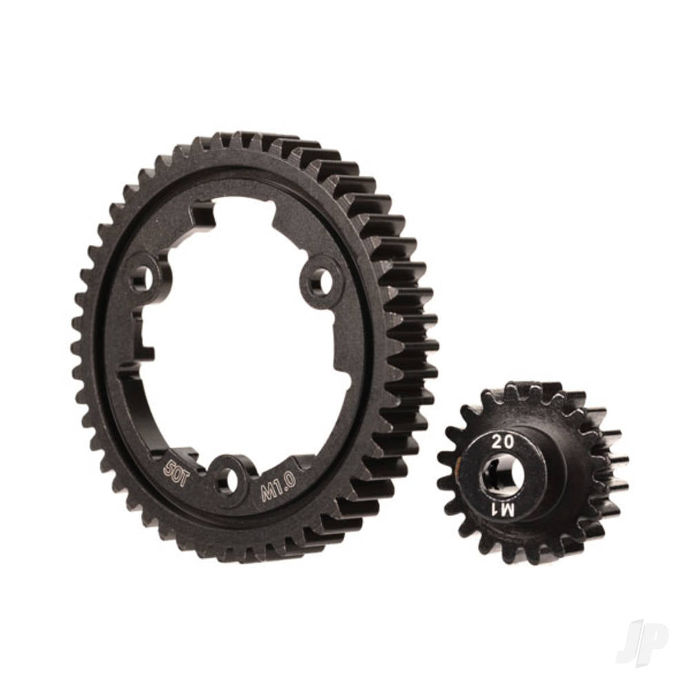 Traxxas Spur gear, 50-tooth (machined hardened steel / wide-face), 20-T pinion (1.0 metric pitch) (fits 5mm shaft), set screw TRX6450