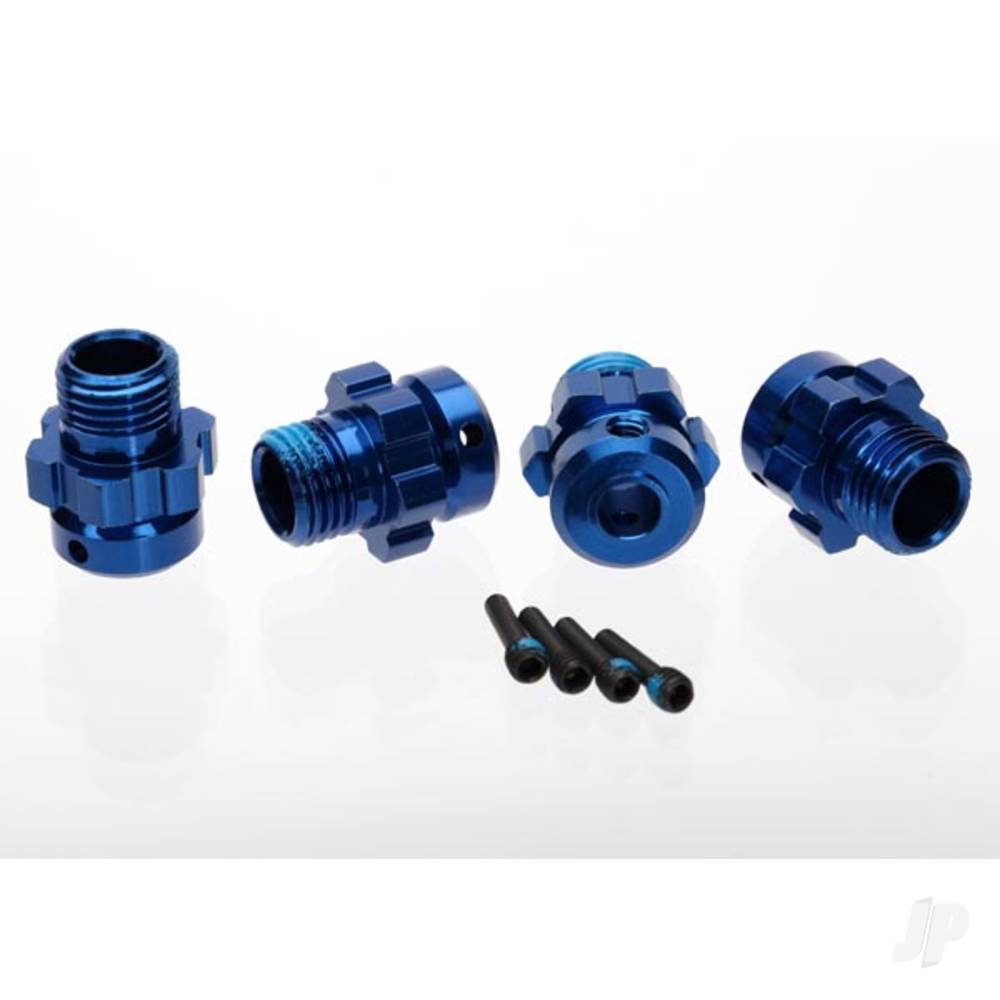 Traxxas Wheel Hub, splined, 17mm, 6061-T6 aluminium (Blue-anodised) (4 pcs) / screw pin, 4x13mm ( with threadlock) (4 pcs) (for 6mm axles) TRX6469