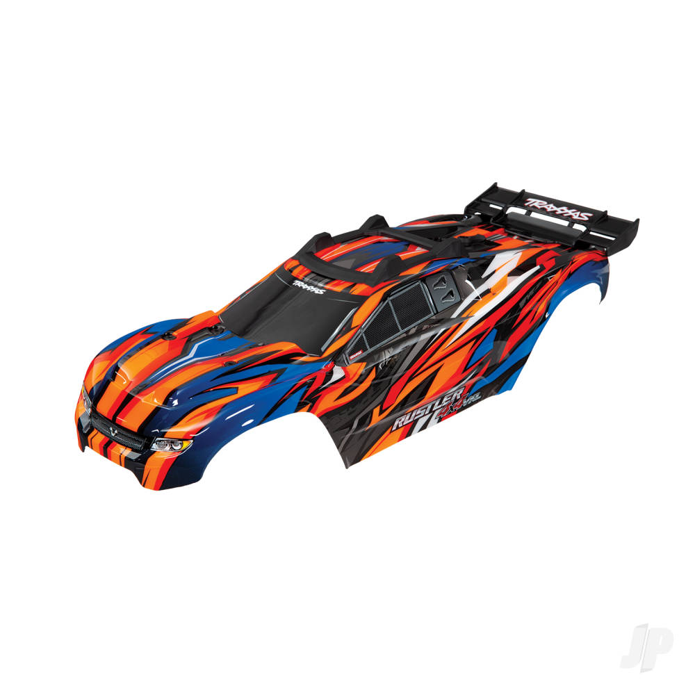 Traxxas Body, Rustler 4X4 VXL, orange/ window, grille, lights decal sheet (assembled with front & rear body mounts and rear body support for clipless mounting) TRX6717T