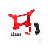 Traxxas Shock tower, Rear, 7075-T6 aluminium (Red-anodised) (1pc) / Body mount bracket (1pc) TRX6738R