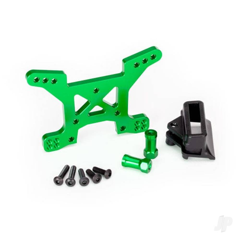 Traxxas Shock tower, Front, 7075-T6 aluminium (Green-anodised) (1pc) / Body mount bracket (1pc) TRX6739G