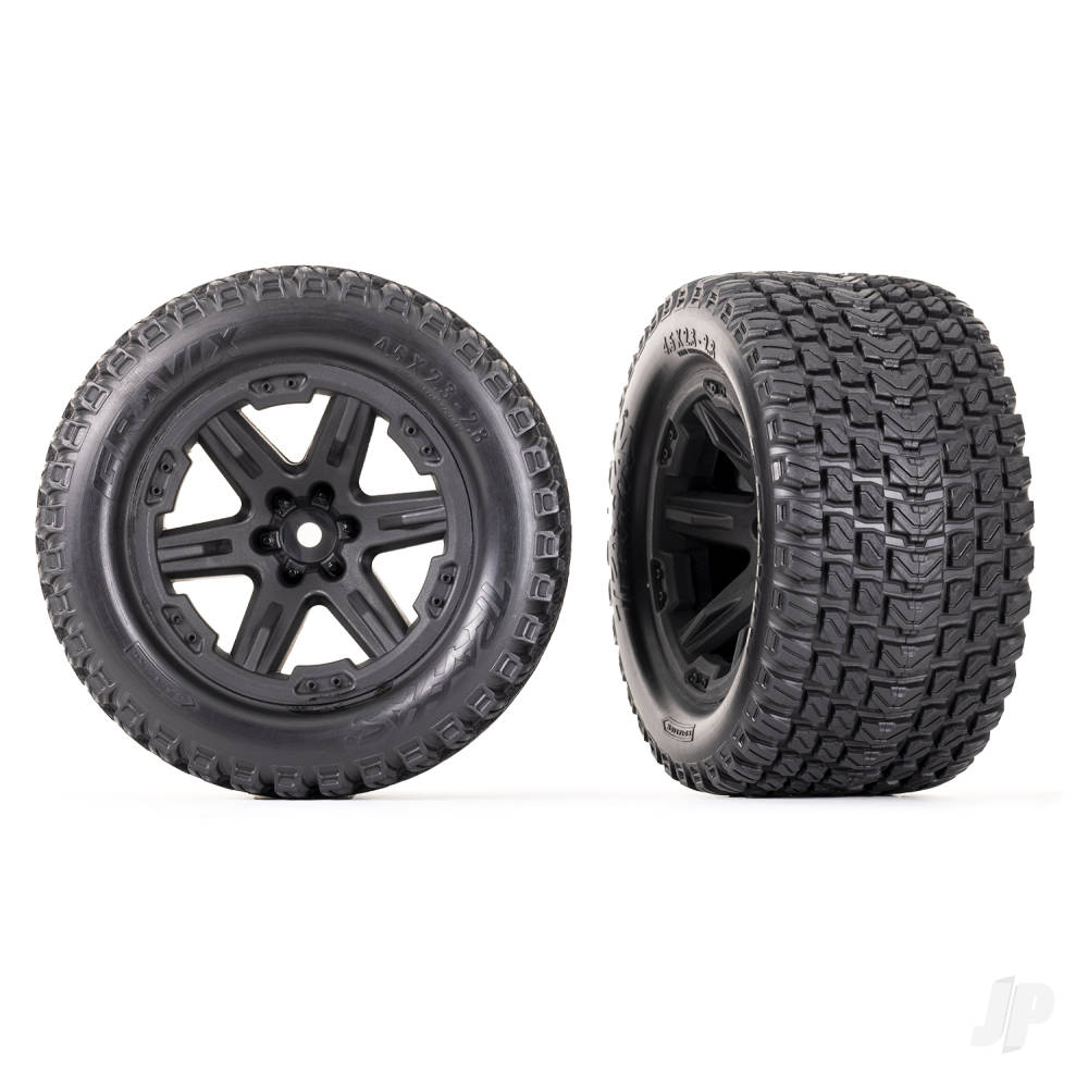 Traxxas Tyres &amp; wheels, assembled, glued (2.8&quot;) (RXT black wheels, Gravix tyres, foam inserts) (4WD electric front/rear, 2WD electric front only) (2) (TSM rated) TRX6764