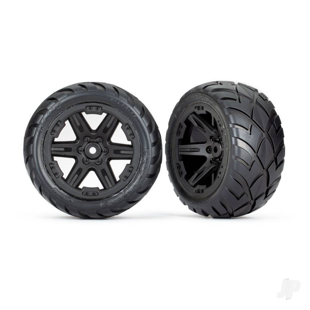 Traxxas Tyres &amp; wheels, assembled, glued (2.8&#39;) (RXT black wheels, Anaconda tyres, foam inserts) (2WD electric rear) (2) (TSM rated) TRX6768