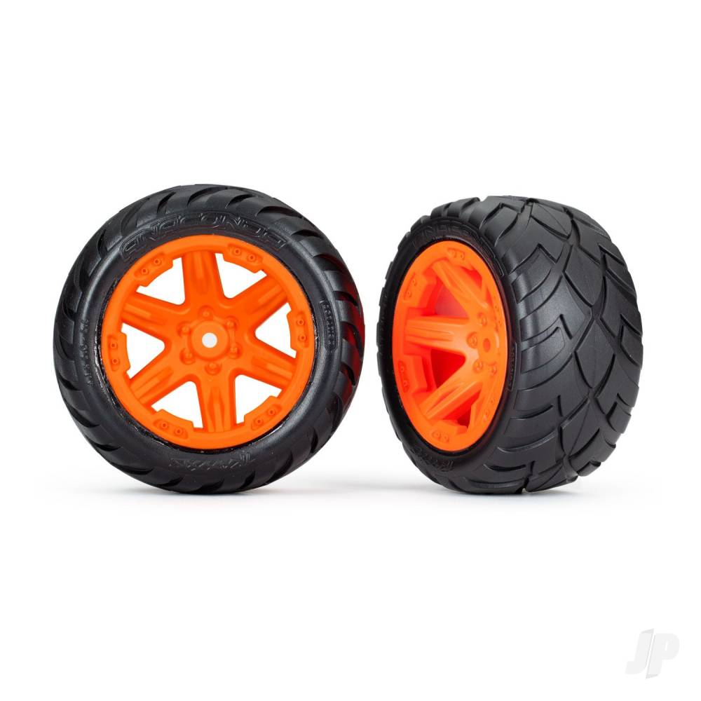 Traxxas Tyres &amp; wheels, assembled, glued (2.8&#39;) (RXT orange wheels, Anaconda tyres, foam inserts) (2WD electric rear) (2) (TSM rated) TRX6768A