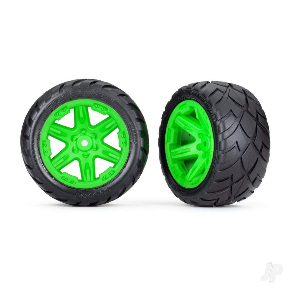 Traxxas Tyres &amp; wheels, assembled, glued (2.8&#39;) (RXT green wheels, Anaconda tyres, foam inserts) (2WD electric rear) (2) (TSM rated) TRX6768G