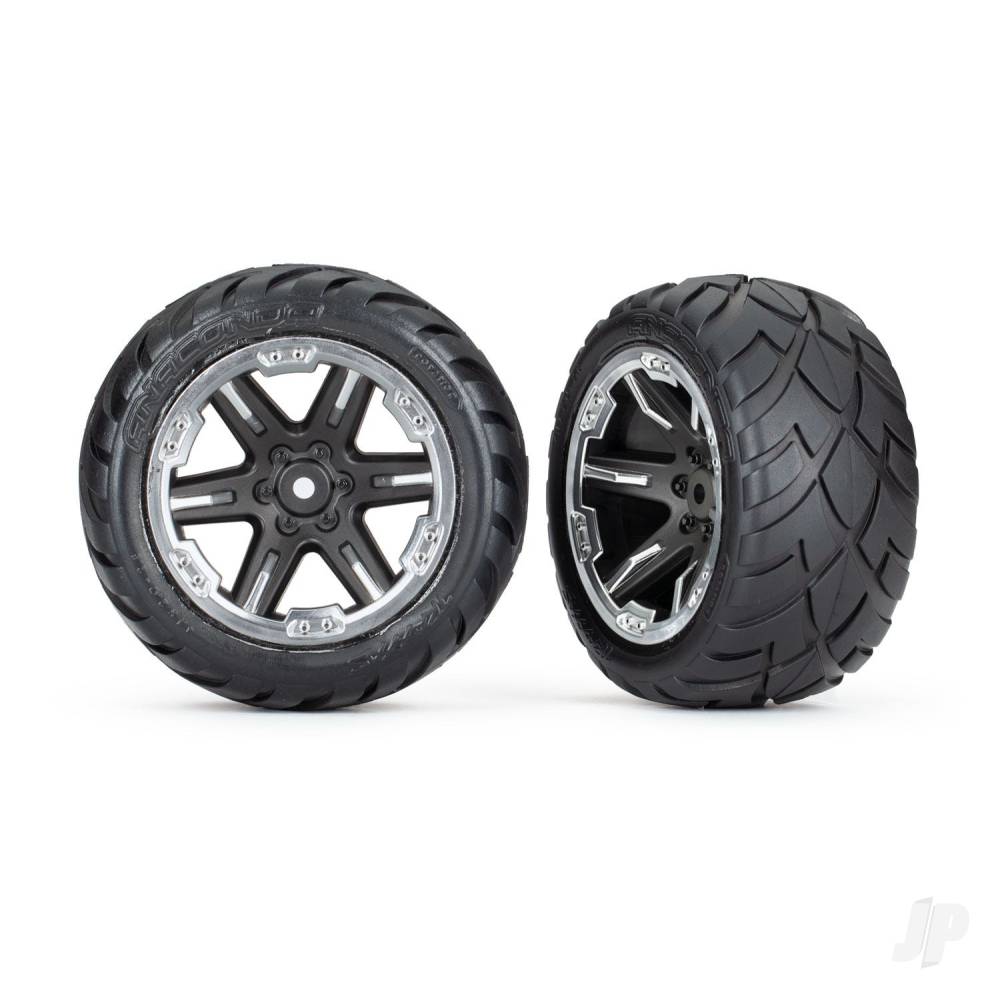 Traxxas Tyres &amp; wheels, assembled, glued (2.8&#39;) (RXT black &amp; chrome wheels, Anaconda tyres, foam inserts) (2WD electric rear) (2) (TSM rated) TRX6768X