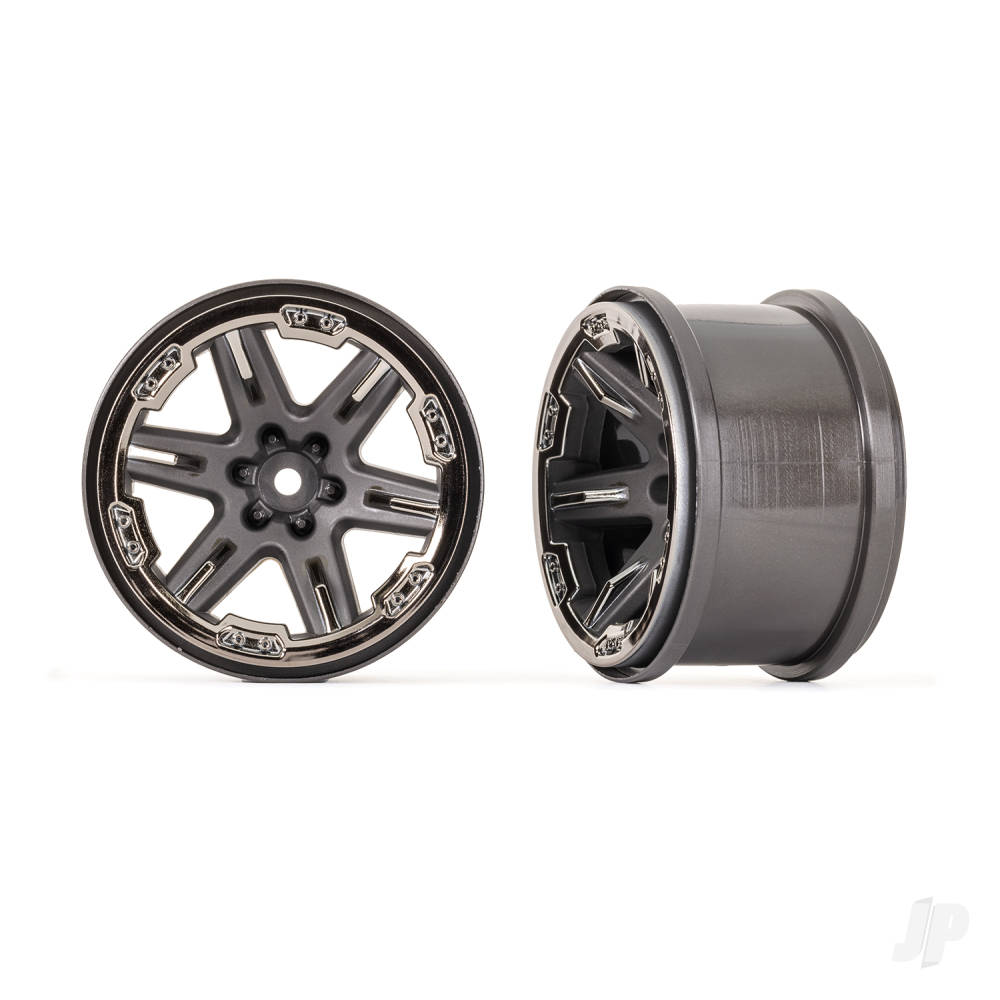 Traxxas Wheels, RXT 2.8" (charcoal gray & black chrome) (2) TRX6772-BLKCR