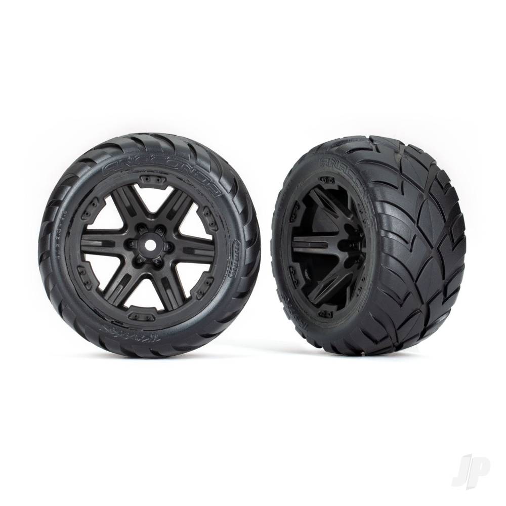 Traxxas Tyres & wheels, assembled, glued (2.8') (RXT black wheels, Anaconda tyres, foam inserts) (4WD electric front/rear, 2WD electric front only) (2) (TSM rated) TRX6775