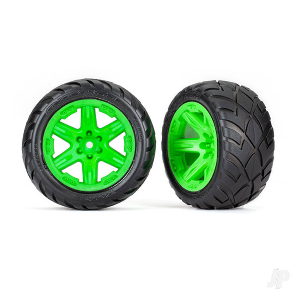 Traxxas Tyres &amp; wheels, assembled, glued (2.8&#39;) (RXT green wheels, Anaconda tyres, foam inserts) (4WD electric front/rear, 2WD electric front only) (2) (TSM rated) TRX6775G