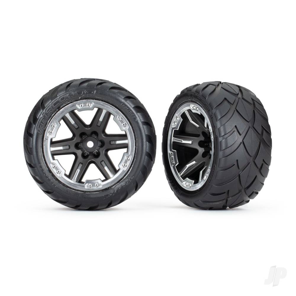 Traxxas Tyres &amp; wheels, assembled, glued (2.8&#39;) (RXT black &amp; chrome wheels, Anaconda tyres, foam inserts) (4WD electric front/rear, 2WD electric front only) (2) (TSM rated) TRX6775X