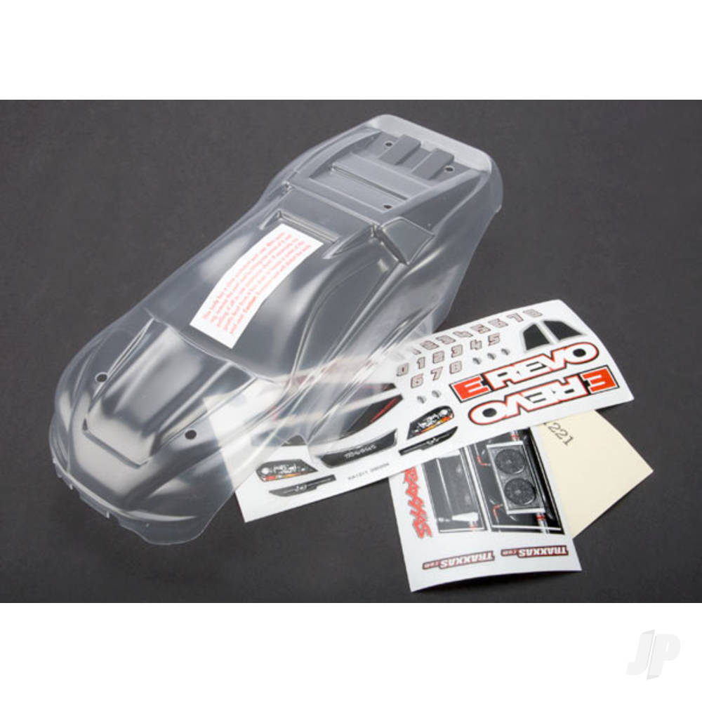 Traxxas Body, 1:16 E-Revo (clear, requires painting) / grille and lights decal sheet TRX7111