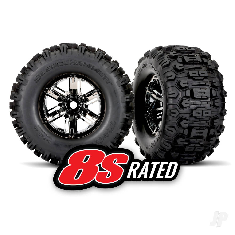 Traxxas Tyres & wheels, assembled, glued (X-Maxx black chrome wheels, Sled - TRX7774A 1