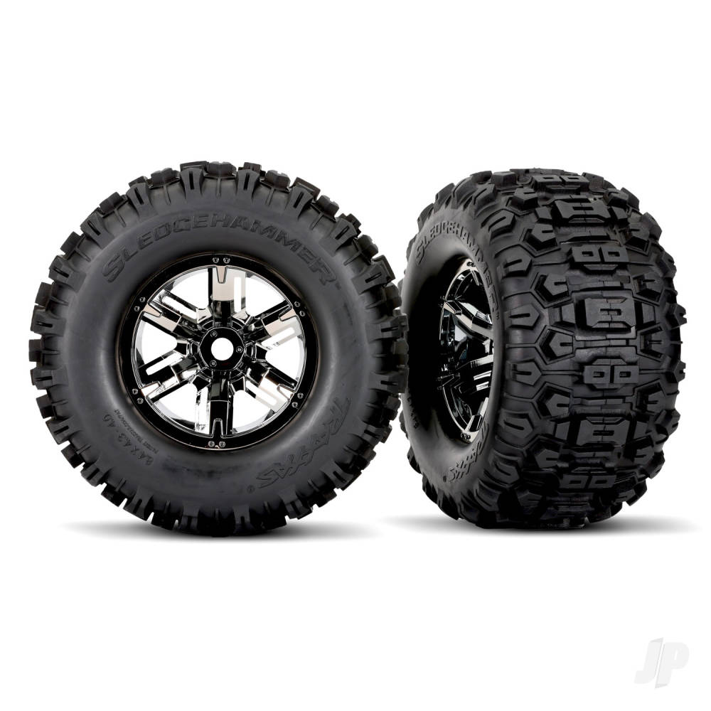 Traxxas Tyres & wheels, assembled, glued (X-Maxx black chrome wheels, Sled - TRX7774A Main