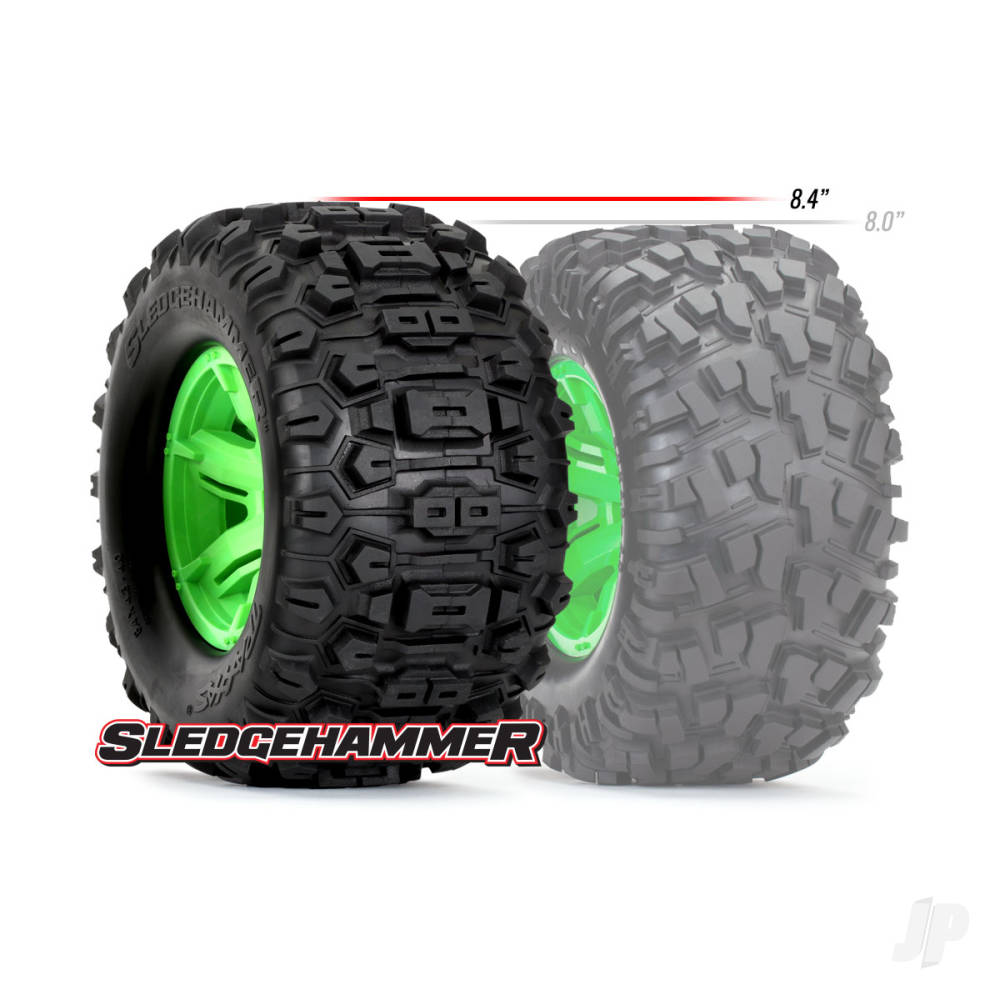 Traxxas Tyres & wheels, assembled, glued (X-Maxx green wheels, Sledgehamme - TRX7774G 2