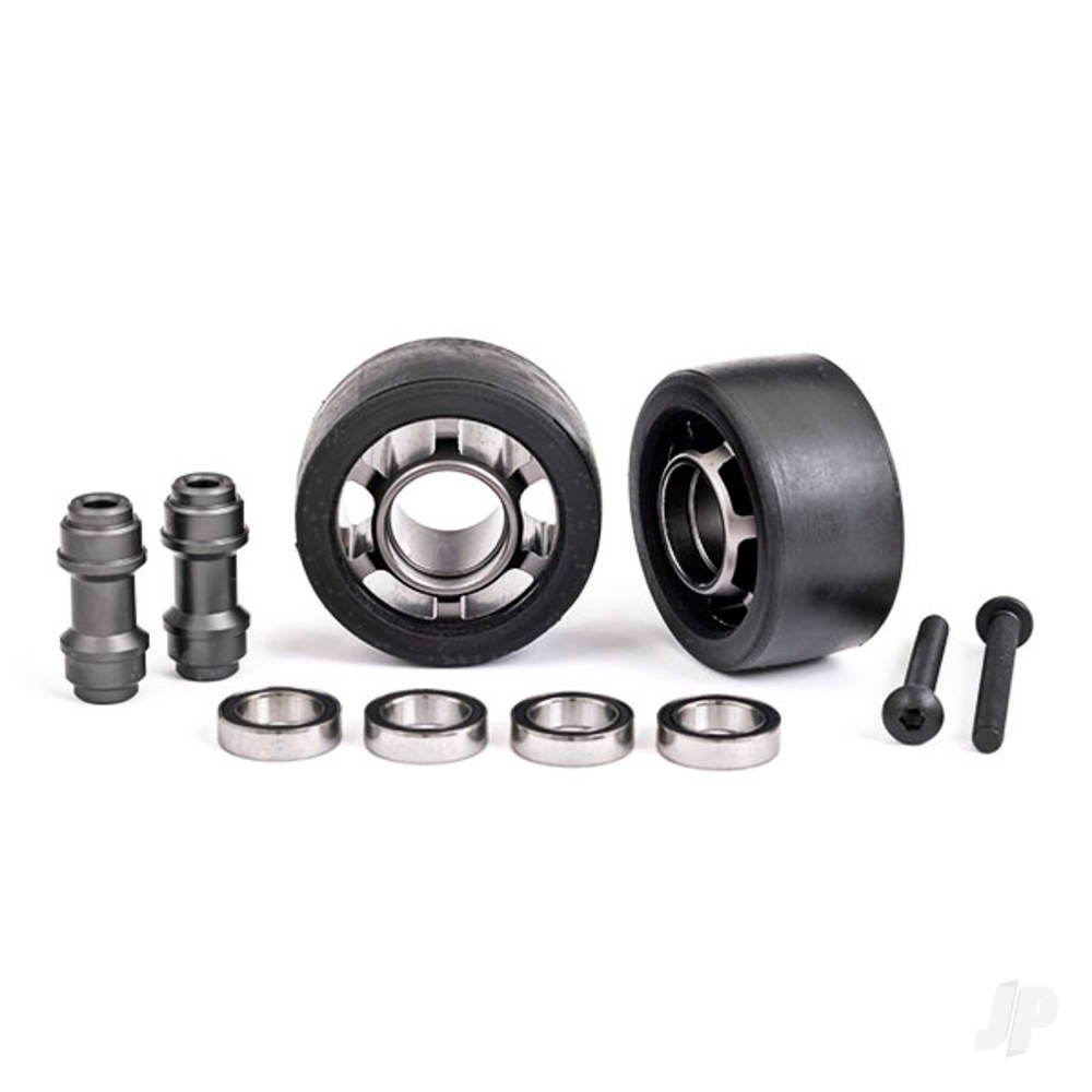 Traxxas Wheels, wheelie bar, 6061-T6 aluminium (dark titanium-anodised) (2)/ axle, wheelie bar, 6061-T6 aluminium (2)/ 10x15x4 ball bearings (4) TRX7775A