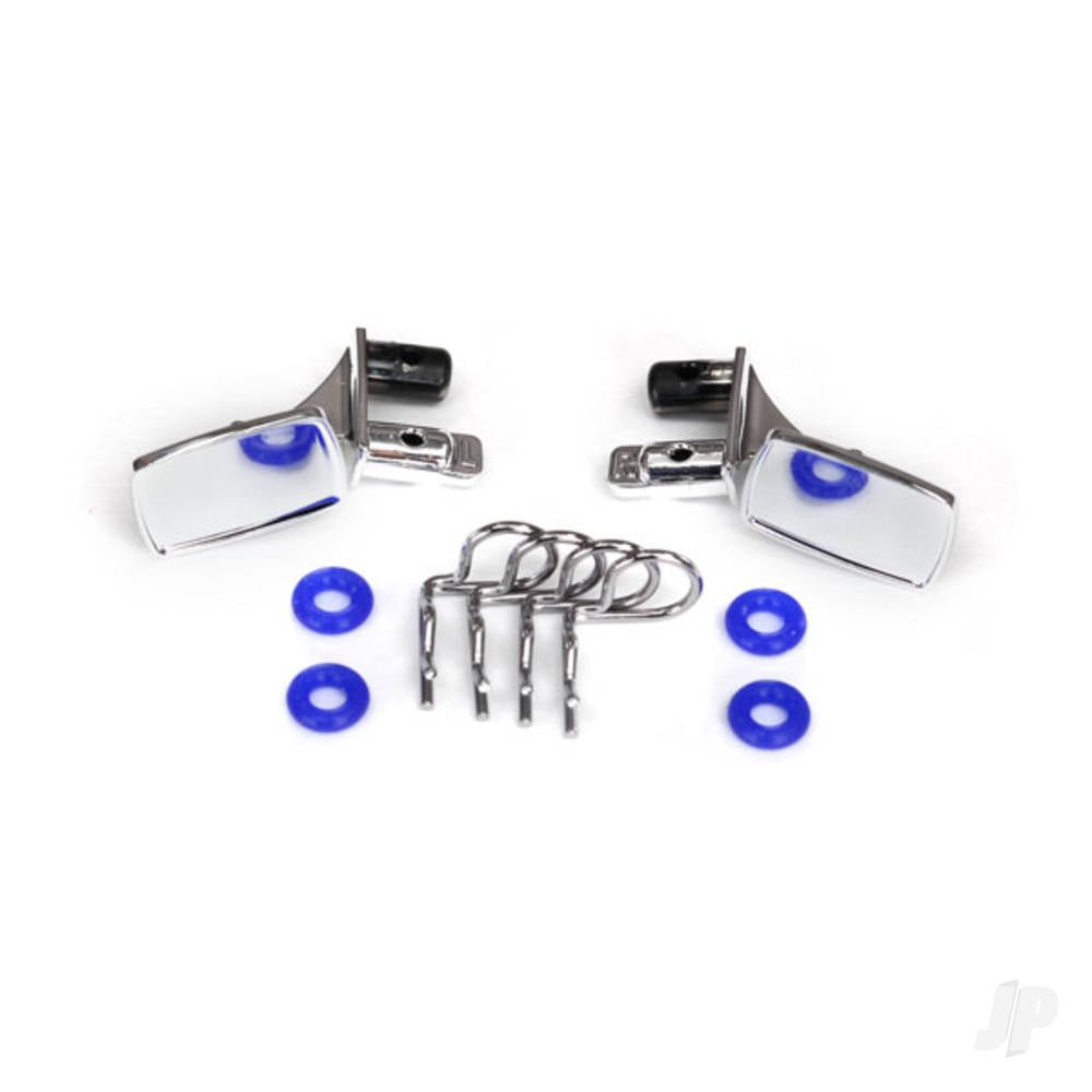 Traxxas Mirrors, side, chrome (left & right) / o-rings (4 pcs) / Body clips (4 pcs) (fits #8130 Body) TRX8133