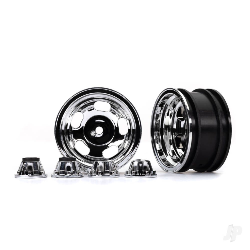 Traxxas Wheels, 2.2in, chrome (2)/ center caps (2) (requires #8255A extended thread stub axle) TRX8158X