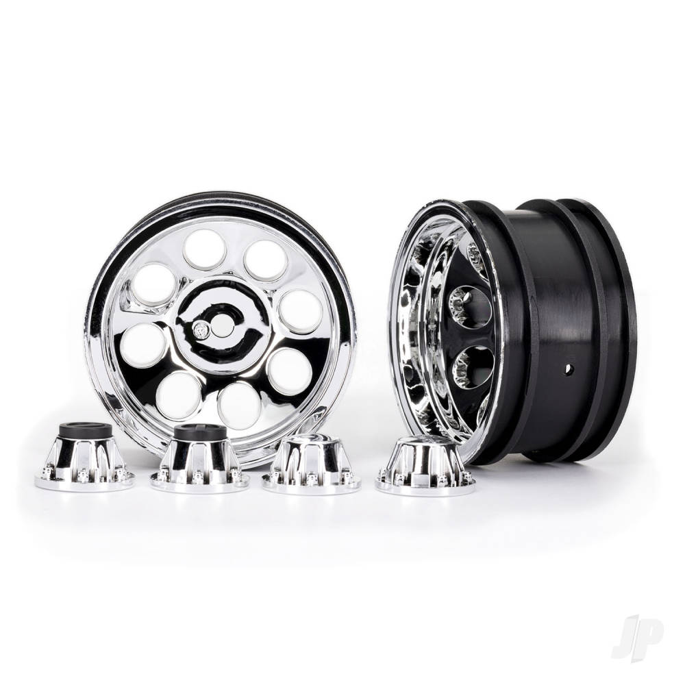 Traxxas Wheels, 2.2", classic chrome (2)/ center caps (front (2), rear (2)) (requires #8255A extended thread stub axle) TRX8163