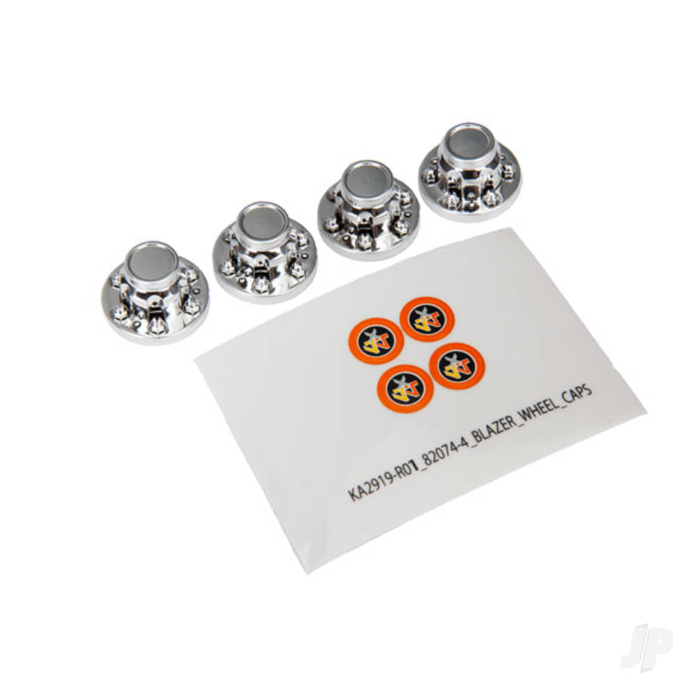 Traxxas Center caps, wheel (chrome) (4 pcs) / decal sheet (requires #8255A extended stub axle) TRX8164