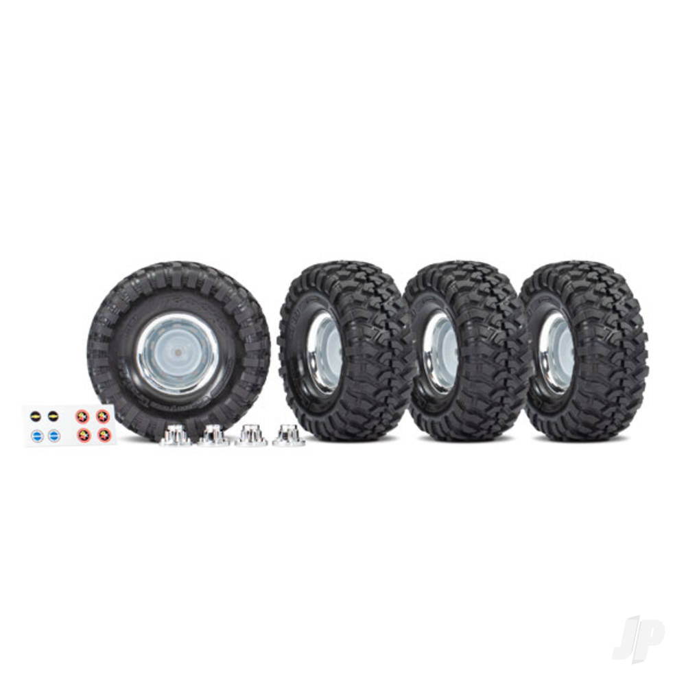 Traxxas Tyres and wheels, assembled, glued (1.9' chrome wheels, Canyon Trail 4.6x1.9' Tyres) (4 pcs)/ Center caps (4 pcs)/ decal sheet (requires #8255A extended stub axle) TRX8166X