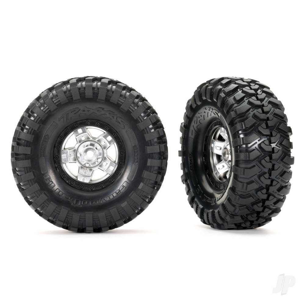 Traxxas Tyres and wheels, assembled, glued (TRX-4 Sport, satin chrome, black beadlock 1.9" wheels, Canyon Trail 4.6x1.9" Tyres) (2) TRX8179X