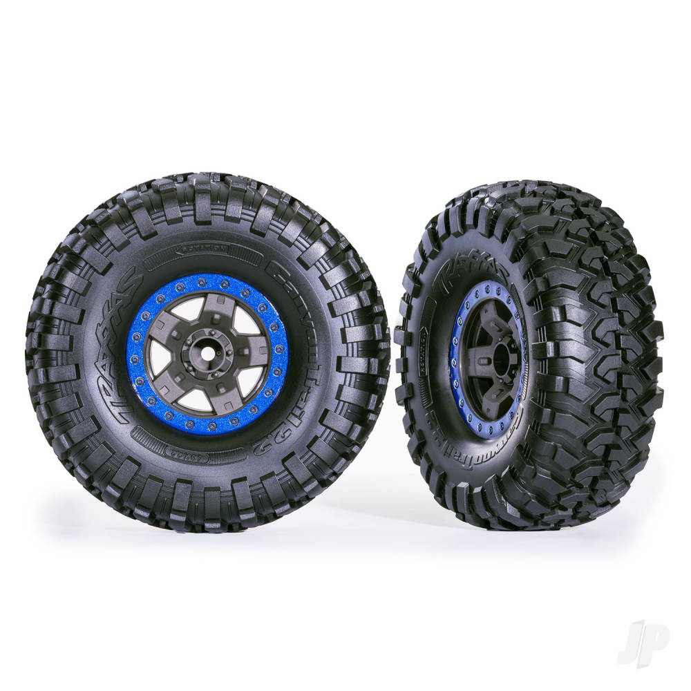 Traxxas Tyres & wheels, assembled, glued (TRX-4 Sport 2.2" gray, blue beadlock style wheels, Canyon Trail 5.3x2.2" Tyres) (2) TRX8181-BLUE