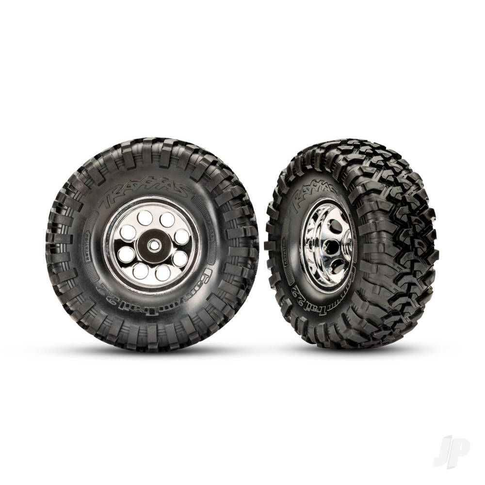 Traxxas Tyres and wheels, assembled, glued (2.2" classic chrome wheels, Canyon Trail 5.3x2.2" Tyres, foam inserts) (2) (requires #8255A extended thread stub axle) TRX8184