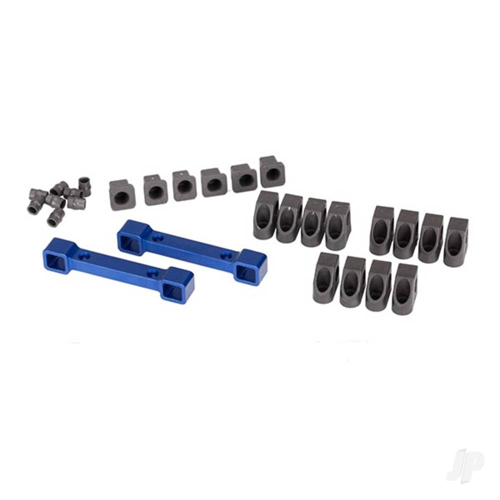 Traxxas Mounts, suspension arms, aluminium (Blue-anodised) (Front & Rear) / hinge pin retainers (12 pcs) / inserts (6 pcs) TRX8334X