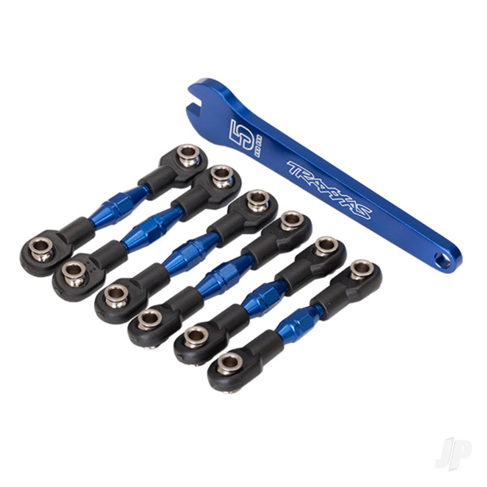 Traxxas Turnbuckles, aluminium (Blue-anodised), camber links, 32mm (Front) (2 pcs) / camber links, 28mm (Rear) (2 pcs) / toe links, 34mm (2 pcs) / aluminium wrench TRX8341X