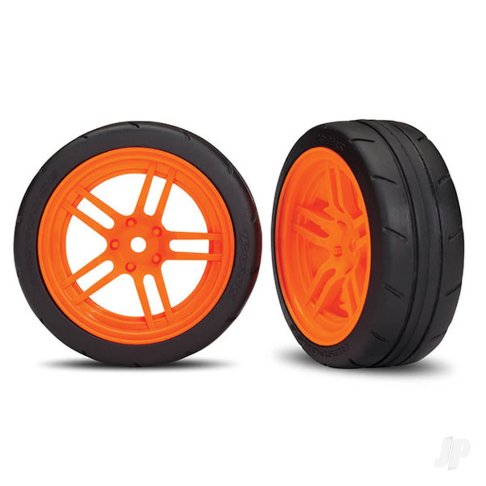 Traxxas Orange Split-Spoke Tyres and Wheels (Pair) TRX8373A