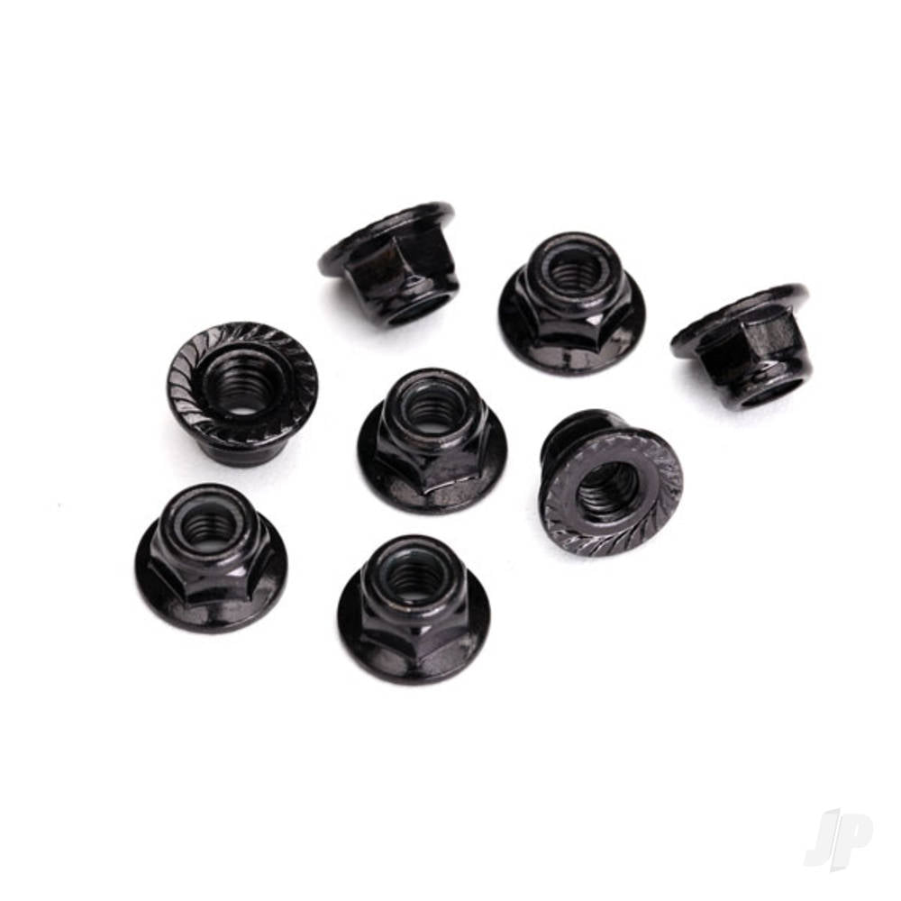 Traxxas Nuts, 5mm flanged nylon locking (Steel, black serrated) (8 pcs) TRX8447