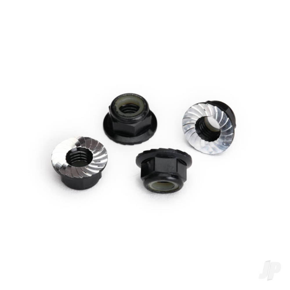 Traxxas Nuts, 5mm flanged nylon locking (Aluminium, black-anodised, serrated) (4 pcs) TRX8447A