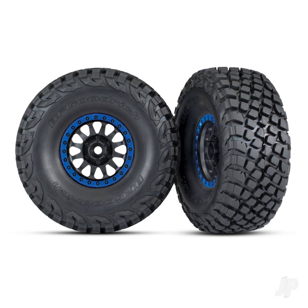 Traxxas Tyres and wheels, assembled, glued (Method Racing wheels, black with blue beadlock, BFGoodrich Baja KR3 tyres) (2) TRX8474X