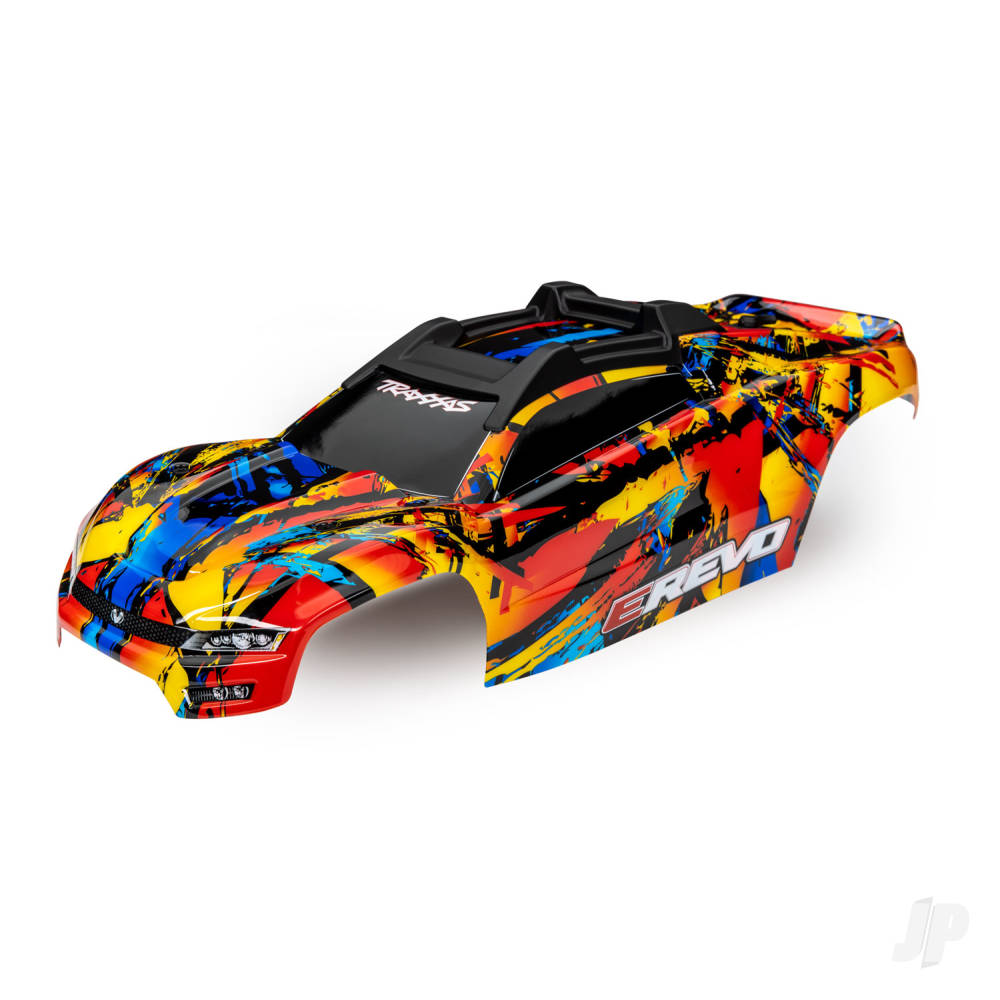 Traxxas Body, E-Revo, Solar Flare (painted, decals applied) (assembled with front & rear body mounts and rear body support for clipless mounting) TRX8612