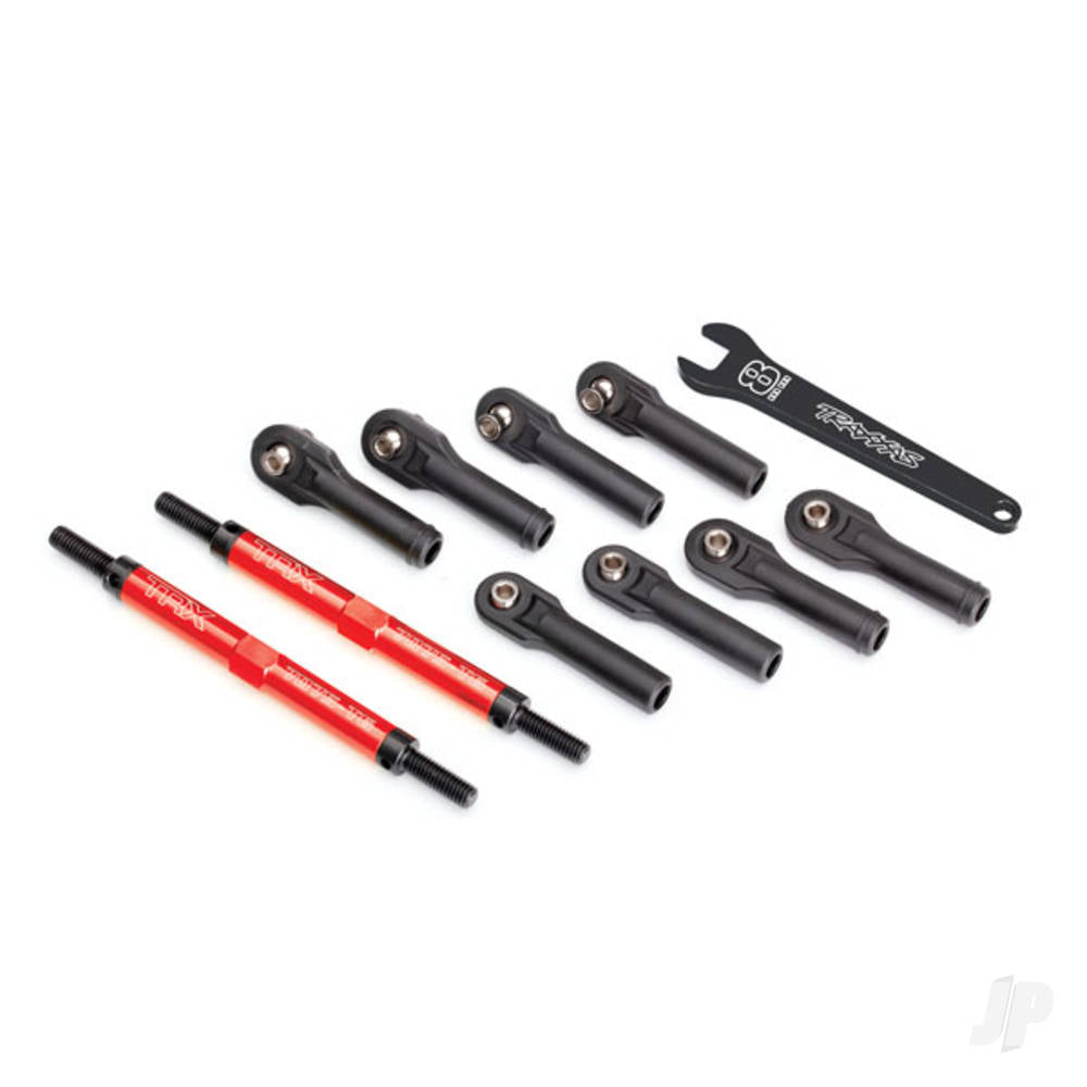 Traxxas Toe links, E-Revo VXL (Tubes Red-anodised, 7075-T6 aluminium, stronger than titanium) (144mm) (2 pcs) / rod ends, assembled with Steel hollow balls (8 pcs) / aluminium wrench, 10mm (1pc) TRX8638R