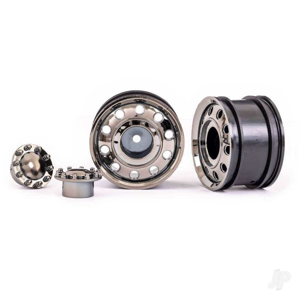 Traxxas Wheels, TRX-6 Big Rig 2.2in (black chrome) (front) (2)/ Center caps (black chrome) (2) TRX8876