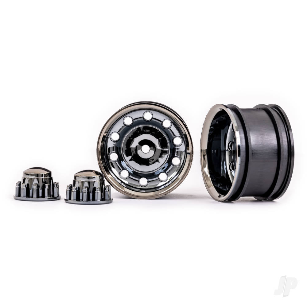 Traxxas Wheels, TRX-6 Big Rig 2.2in (black chrome) (rear) (2)/ Center caps (black chrome) (2) TRX8876X