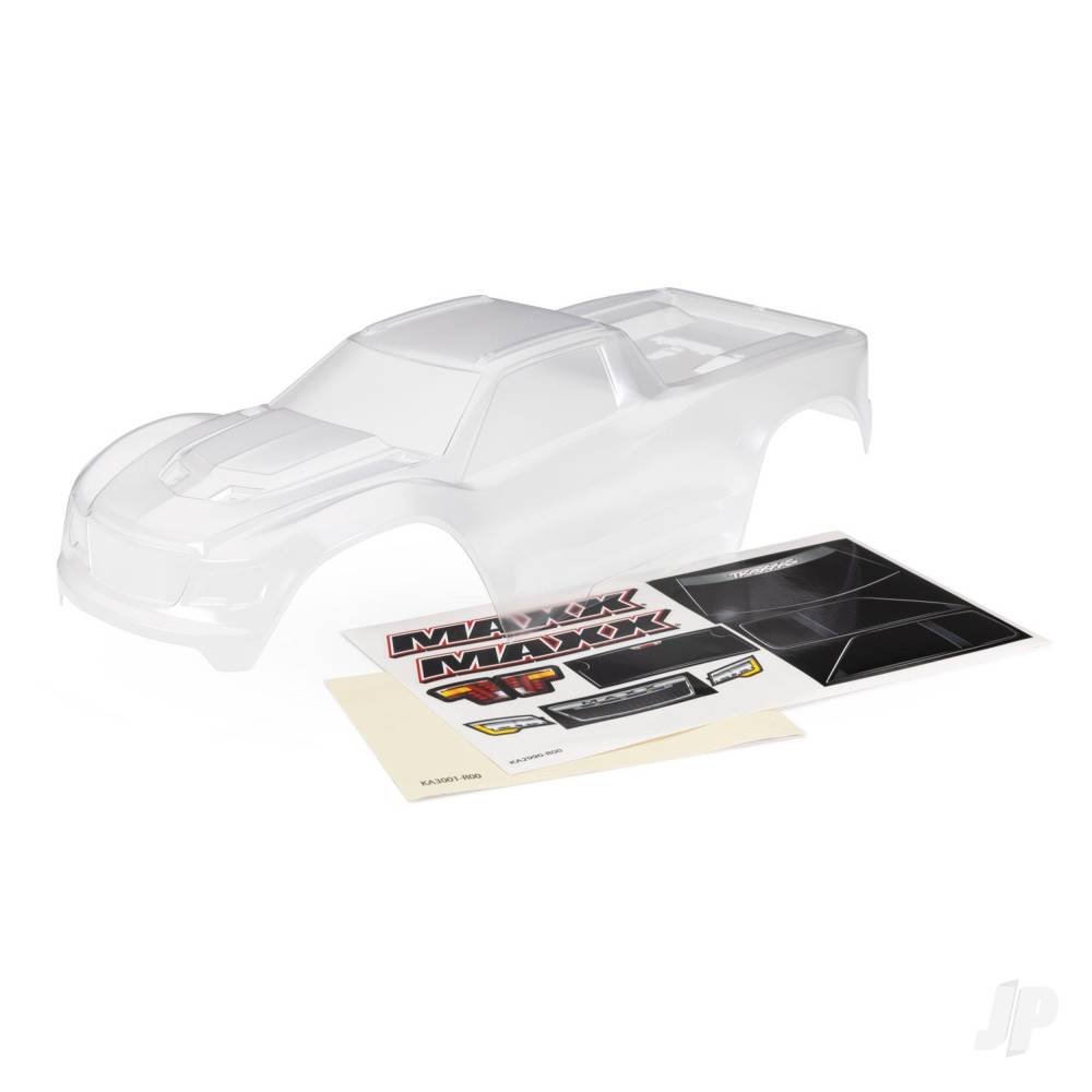 Traxxas Body, Maxx (clear, requires painting)/ window masks/ decal sheet (fits Maxx with extended chassis (352mm wheelbase)) TRX8918