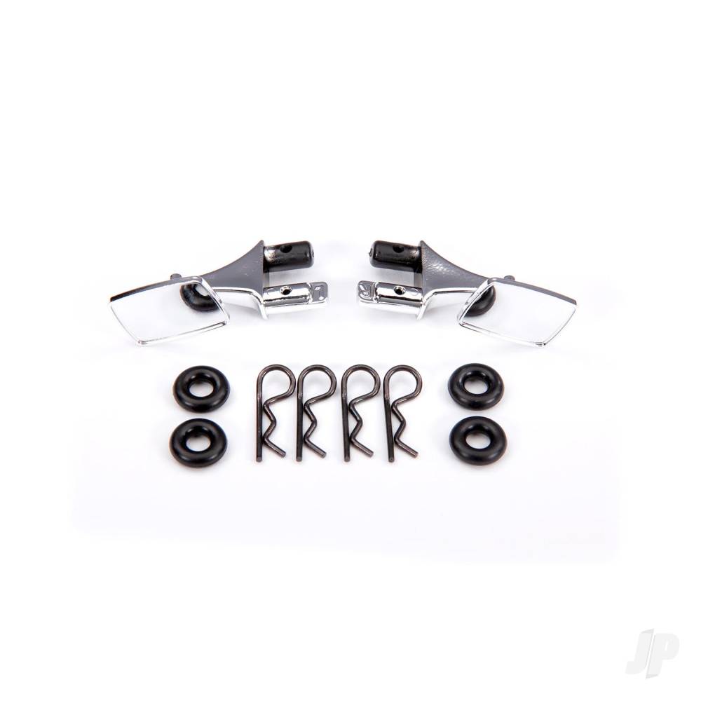 Traxxas Mirrors, side, chrome (left & right)/ o-rings (4)/ body clips (4) (fits #9111 body) TRX9118