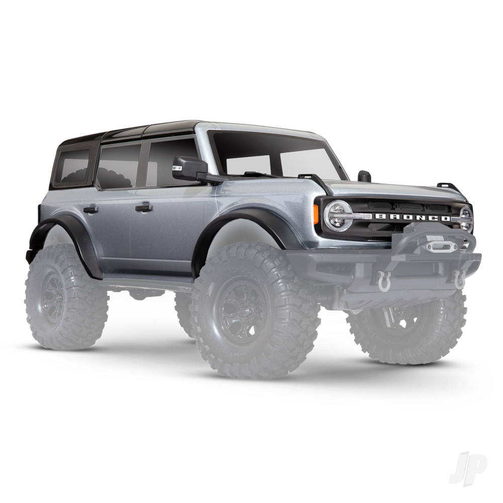 Traxxas Body, Ford Bronco (2021), complete, Iconic Silver (painted) (includes grille, side mirrors, door handles, fender flares, windshield wipers, spare Tyre mount & clipless mounting) (requires #8080X inner fenders) TRX9211G