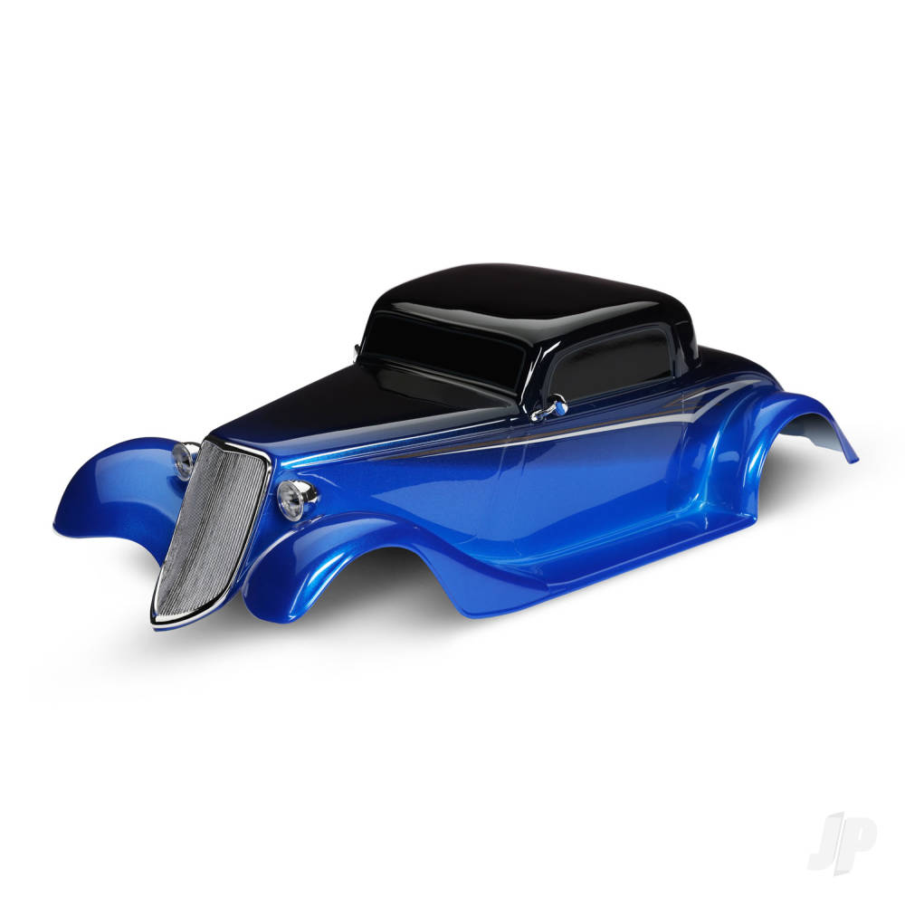 Traxxas Body, Factory Five '33 Hot Rod Coupe, complete (blue) (painted, decals applied) (includes front grille, side mirrors, headlights, tail lights, foam pads) TRX9333X