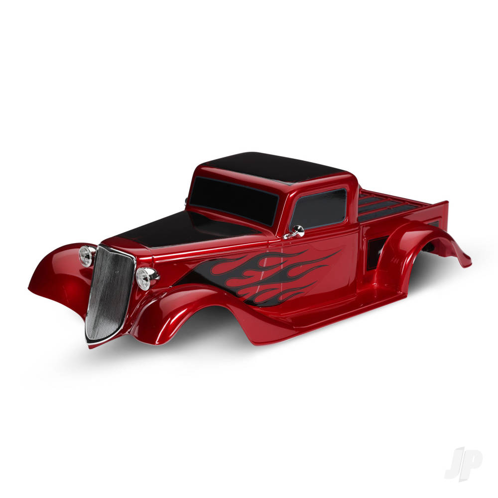 Traxxas Body, Factory Five '35 Hot Rod Truck, complete (red) (painted, decals applied) (includes front grille, side mirrors, headlights, tail lights, foam pads) TRX9335R